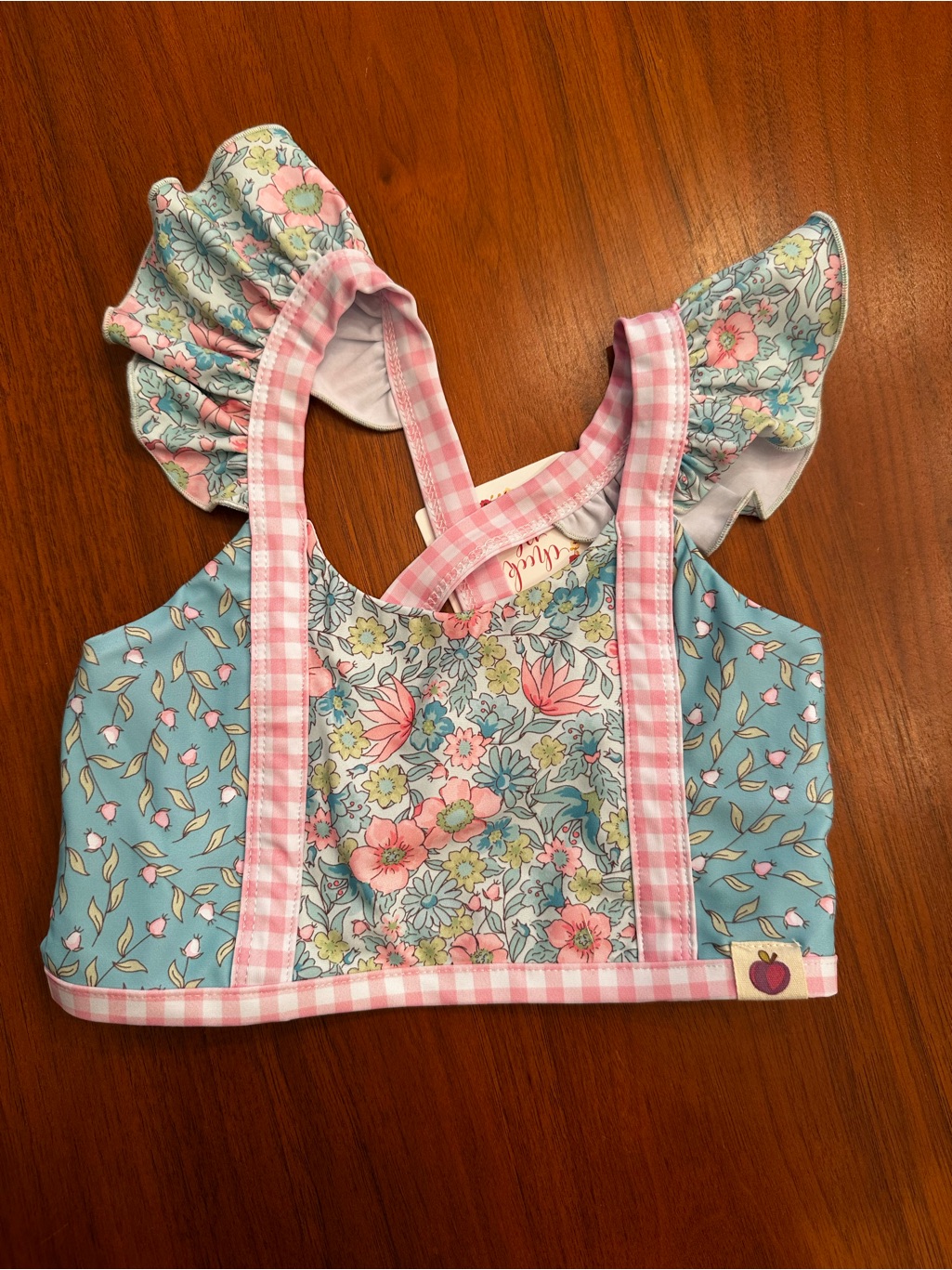 Nwt Cheeky Plum Girls Floral Ruffle Two-Piece Swimsuit Blue & Pink Size 5t — image 4 of 6